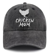 Chicken Mom Hat, Funny Adjustable Washed Cotton Embroidered Farm Hen Baseball...