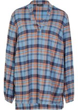 Baumwollflanell-Tunikabluse Gr. 38 Mattblau/Kupfer Kariert Damen Oberteil Neu