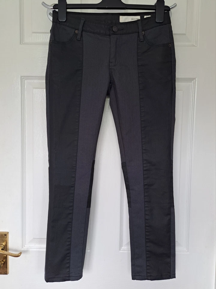 Pantalones de mezclilla para mujer Sass & Bide W26 L25 recubiertos en contraste elásticos calce ajustado de diseñador Foto 2 de 4