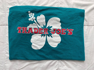Trader Joe's Vintage (L) T-Shirt Hibiscus Size Large TEAL  NEW