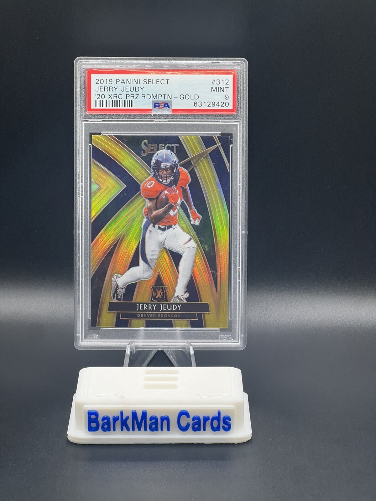 2019 Panini Select GOLD PRIZM XRC Jerry Jeudy Rookie 10/10 JERSEY MATCH PSA 9