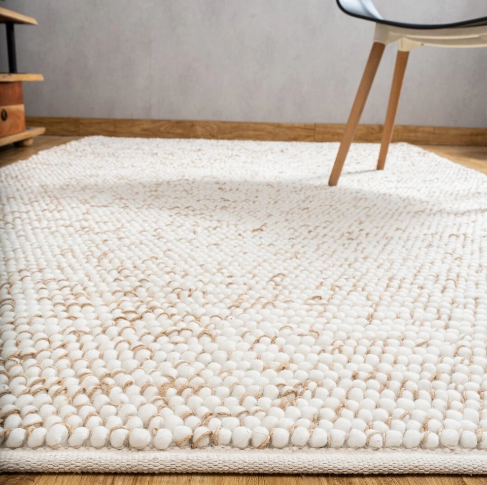 Hand Woven Chunky Wool Loop Area Rug Ivory/OffWhite & Natural & Loops Home Decor - Image 2 of 4
