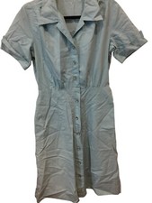 Dress Womens Blue Chambray Point Collar Rhinestones Button Summer City Work