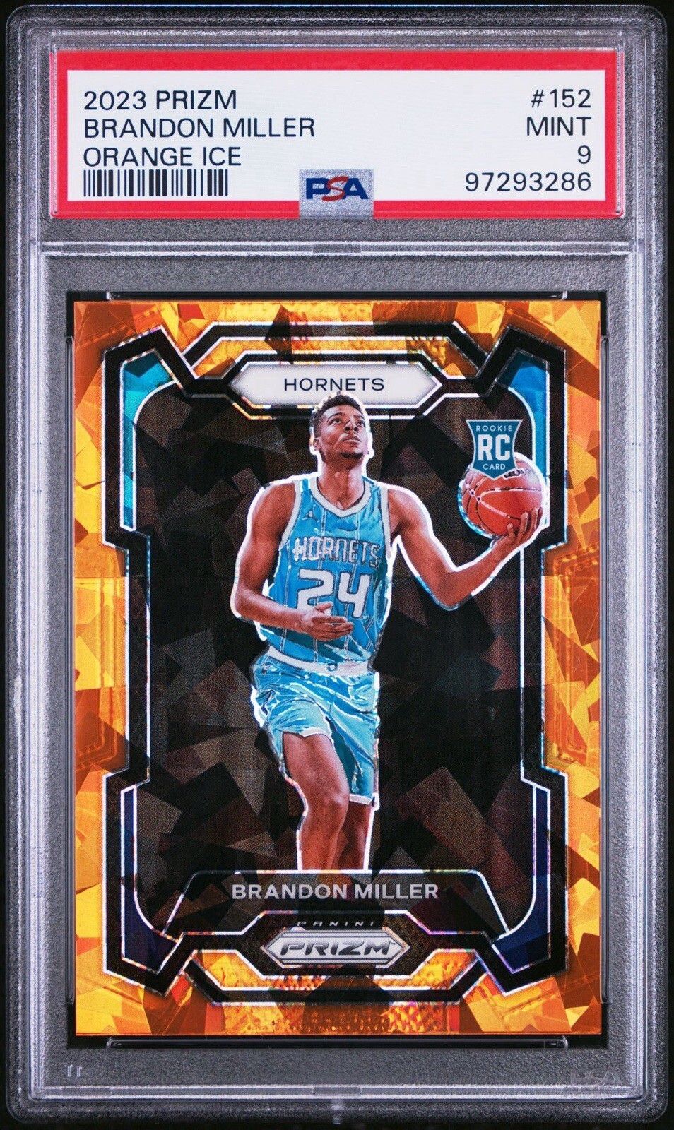 2023 Panini Prizm - Orange Cracked Ice Prizm #152 Brandon Miller (RC) PSA 9