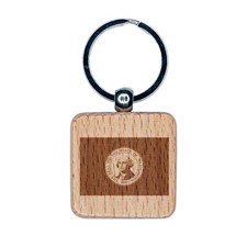 Washington State Flag Engraved Wood Square Keychain Tag Charm