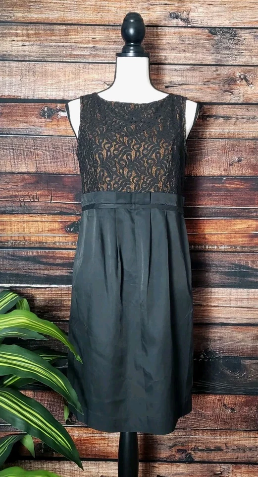 Vestido Merona Talla 6 Funda Encaje Corpiño Bolsa de Papel Cintura Negro Marrón Cremallera Trasera Foto 4 de 4