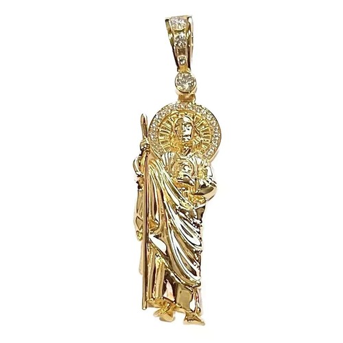 2Ct Round Lab-Created Diamond 14K Yellow Gold Plated San Judas St Saint Pendant - Picture 8 of 8