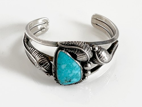 VTG Navajo Native Sterling Silver Freeform Turquoise Size 6 Cuff Bracelet 44.5g - Picture 2 of 10