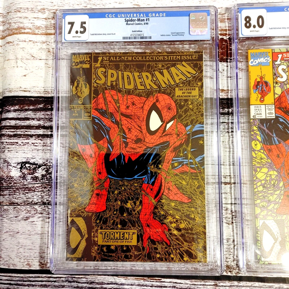Lot of 3 Spider-Man #1's W/CGC grades. Gold 7.5, Green 8.0 and Silver 8.5. 1990. - Image 2 of 4