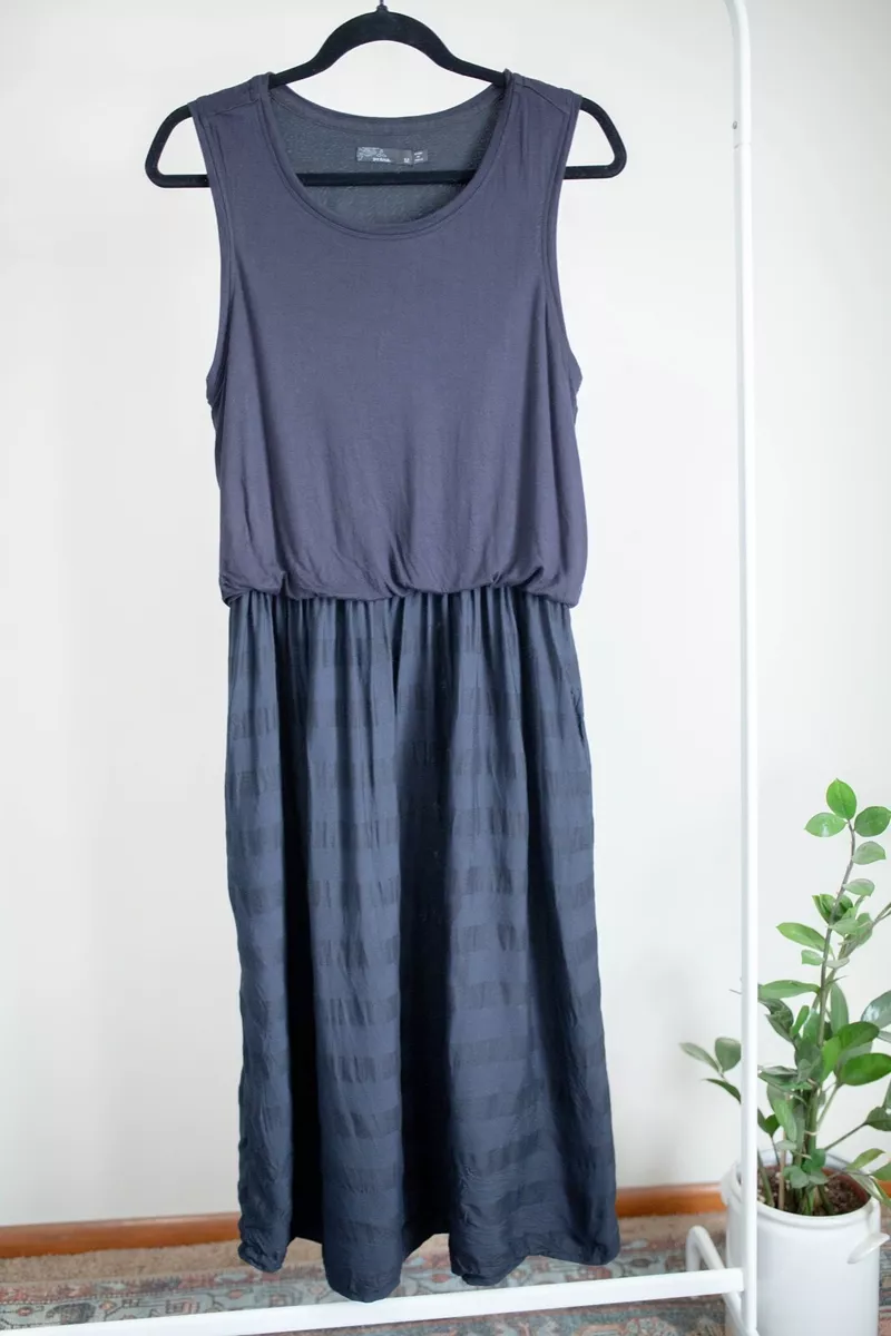 Prana Women s Black Perry Midi Dress Blouson Fit Flare Sleeveless SZ M