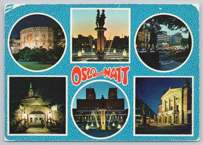 Vintage Oslo Norway Night Views Multi-Image Postcard by Aune