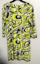 Michael Michael Kors Dress Women's Shift  Size 4 Green Gray Geometric 3/4 Sleeve