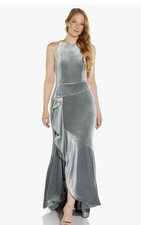 Adrianna Papell  Womens 8 Velvet Cascade Holiday Gown New With Tags Silver Dress