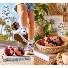 Crochet Hacky Sack Footbag Set of 3 Colorful Boho Folk Art Kick Balls Handmade
