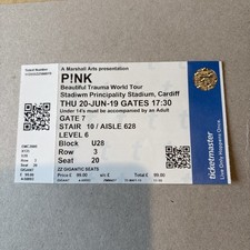 PINK Beautiful used Trauma World Tour concert ticket 2019 Cardiff