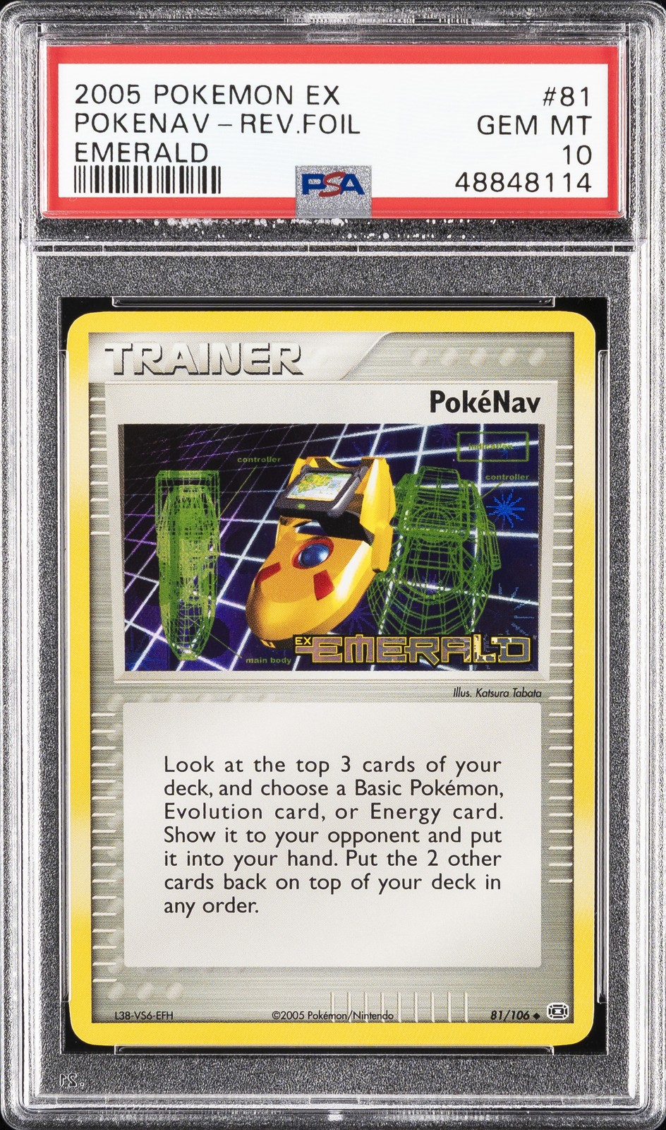 2005 POKEMON EX EMERALD #81 POKENAV-REVERSE FOIL PSA 10