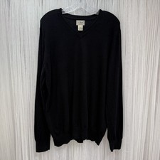 L.L.Bean Men  s Black V-Neck Sweater Large Regular Cotton Cashmere Blend Classic