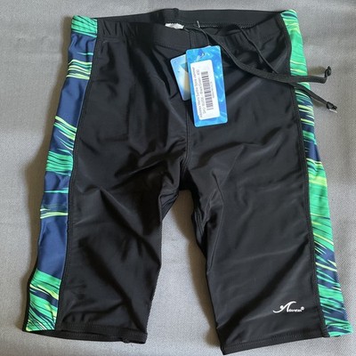 Men's NEW Swim Jammers Size 30 Adoretex Black/Green Lycra Xtra Lite Racing Suit