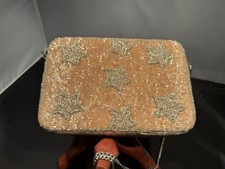 Prom Bridal Beaded Purse W/Chain Strap Light peach W/ Stars Made In India