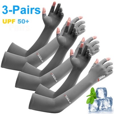 6pcs Summer Cooling Cycling Hiking Arm Sleeves UV Sun Protection Ice Silk Gloves