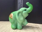 Vintage FENTON Jadeite Green Slag Glass Elephant Figurine Hand Painted LEAVES