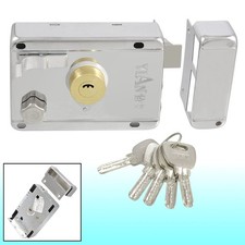 Metal Left Hand Deadbolt Rim Night Latch Door Lock Set with 5 Keys, Silver Tone