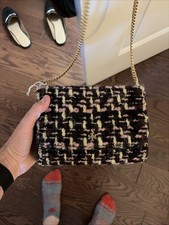 New Tory Burch Emerson Tweed E/W LARGE Flap Leather Chain Shoulder Strap Handbag