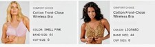 2 NEW Catherine's Front Close Cotton Bras - 44G - 1 Leopard  1 Shell Pink