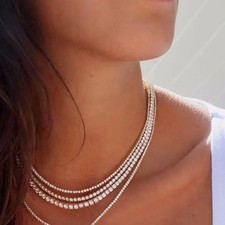 Sterling Silver Choker Necklace 925 Simulated Zirconia Short Chain Women Jewelry