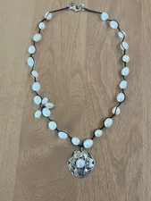 SILPADA N2327 Rhyannon Silk Cord Pearl Etched Sterling Silver Pendant Necklace