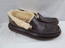 UGG Dark Brown Leather Shearling Lined Slipper Moccasin Cabincore Men's 10