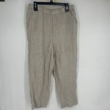 Quince Womens Large Linen Pull On Pants Tan Coastal Vaca Pockets Beach Italian