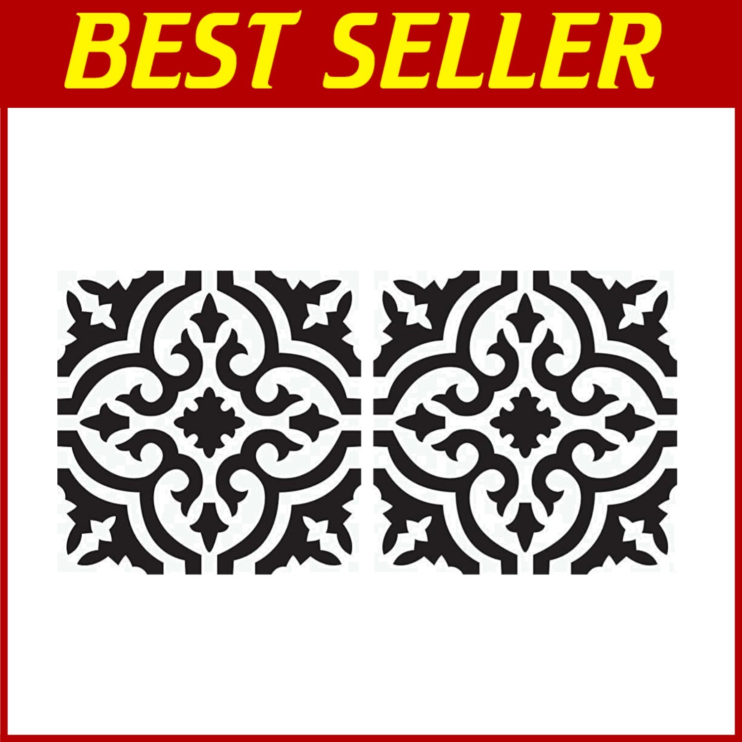 Waterproof Peel & Stick Vinyl Floor Tiles - Black Geometric Design, 12-Pack