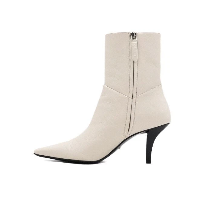 Gucci White Demy Leather G Logo Heel Women's Ankle Boots 700022 155605631 [P] - Photo 4/4