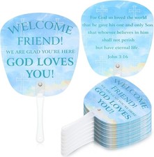 50 Pcs Christian Church Handheld Fans Religious Fans with Wooden Handle