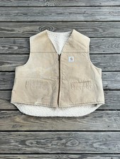 Vintage 70s / 80s Carhartt Sherpa Lined Duck Canvas Tan Vest Size 2XL