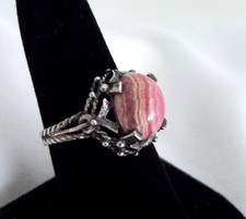 STERLING SILVER Pink RHODOCHROSITE Vintage RING Sz 8.5