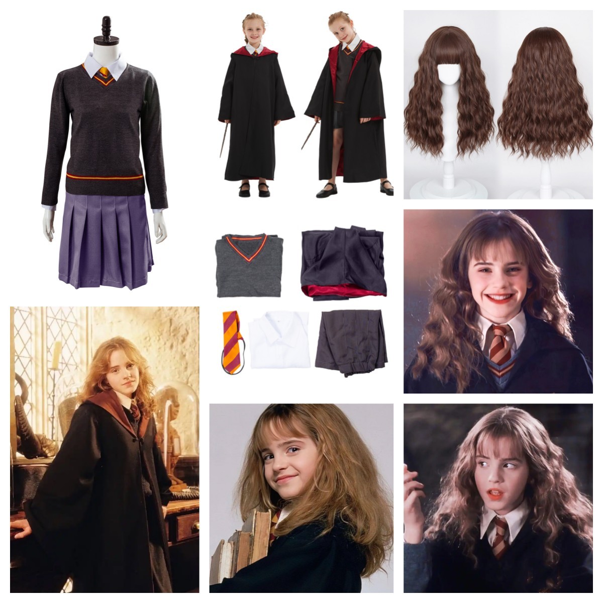 Harry Potter Hermione Granger Cosplay Niños Disfraz con Peluca Trajes de Halloween