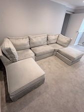 Bishop U-Shape Sofa Corner Large Grey Plush Velvet High Back 7 Seater Sofa Set