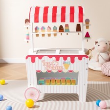 Kid's Ice Cream Cart Food Trunk Play Toy Set with Display Rack and Accessories