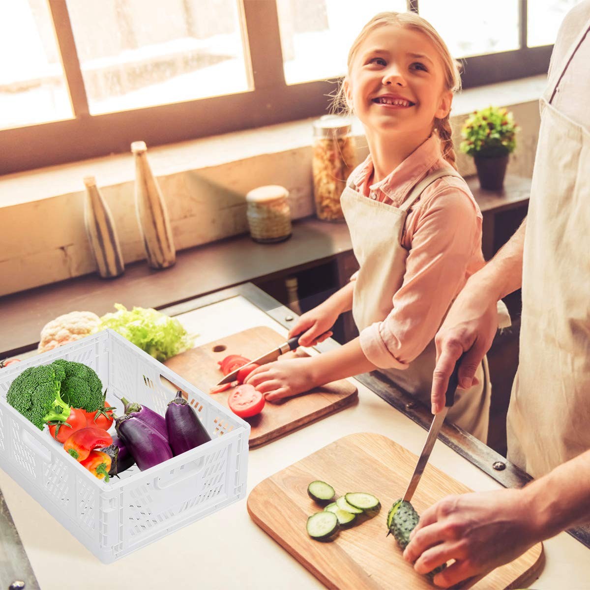 4-Pack Folding Storage Boxes Crate Collapsible Plastic Drawer Organizer , Sta...