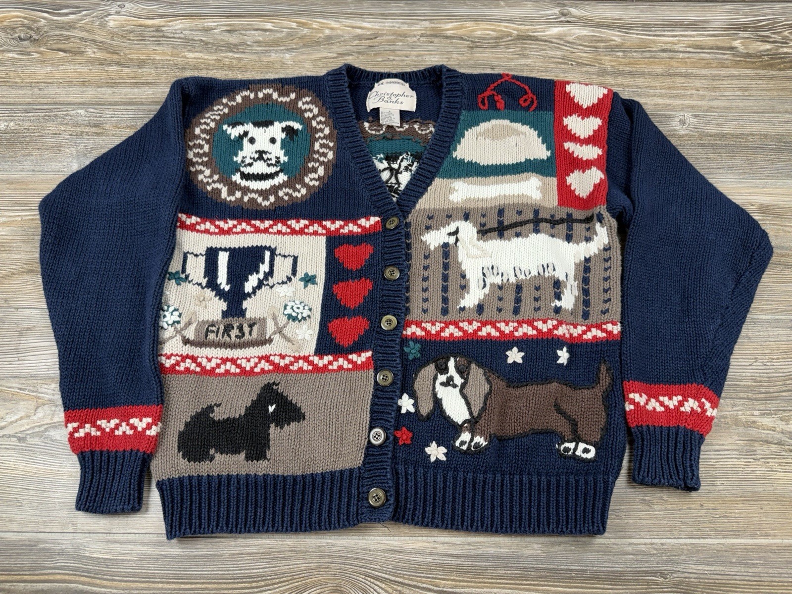 Novelty Knit Cardigan Playful Dog Print Art Teacher G… - Gem