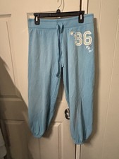 Vtg Victoria's Secret PINK Y2K Crop Sweatpants Blue Embroidered Butt M
