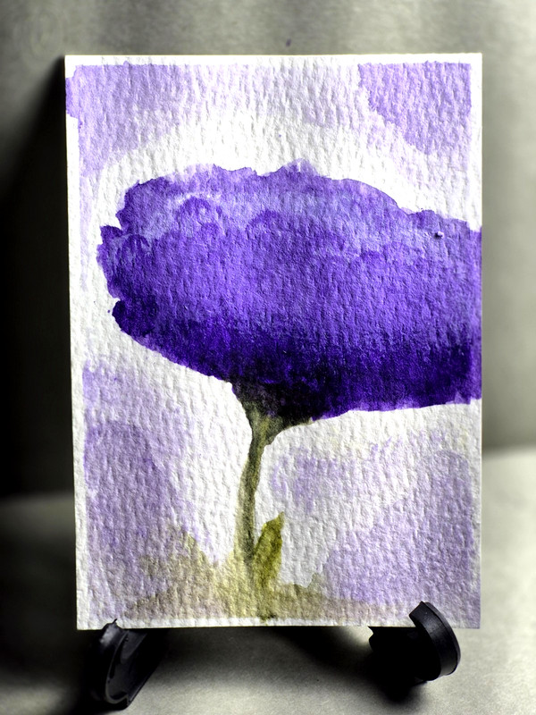 ACEO Original, watercolor, purple flower, spring time, Andrea Salgado