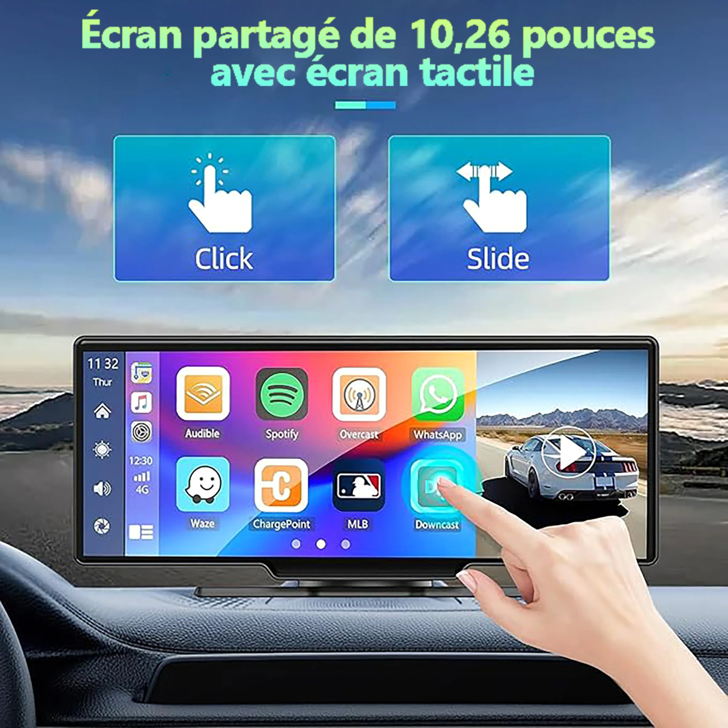 Display Auto Portatile 10,26" CarPlay Android Auto Wireless Dashcam 4K GPS BT FM - Miniatura 8