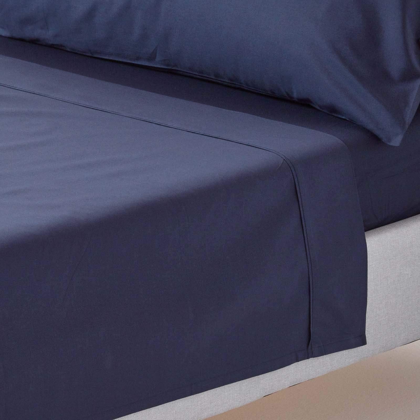 Drap plat bleu marine en coton égyptien 180x255 cm pour une chambre cosy