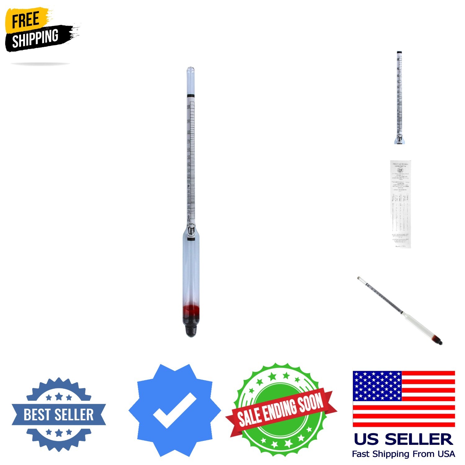 Hydrometer - Alcohol, 0-200 Proof and Tralle