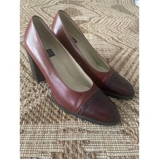 Vtg. Nine West Sz 7 Brown 2 tone leather block heel