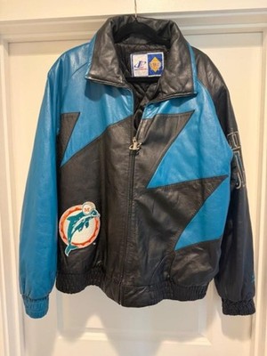 Miami Dolphins Leather Jacket Logo Athletic Shark Tooth 80s NFL Bomber XL