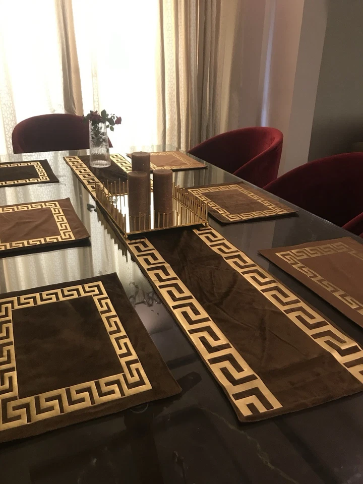 Special XMas Velvet Table Runner Greek 8pc Placemats Velvet-Gold key - Image 2 of 4